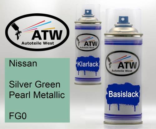 Nissan, Silver Green Pearl Metallic, FG0: 400ml Sprühdose + 400ml Klarlack - Set, von ATW Autoteile West.